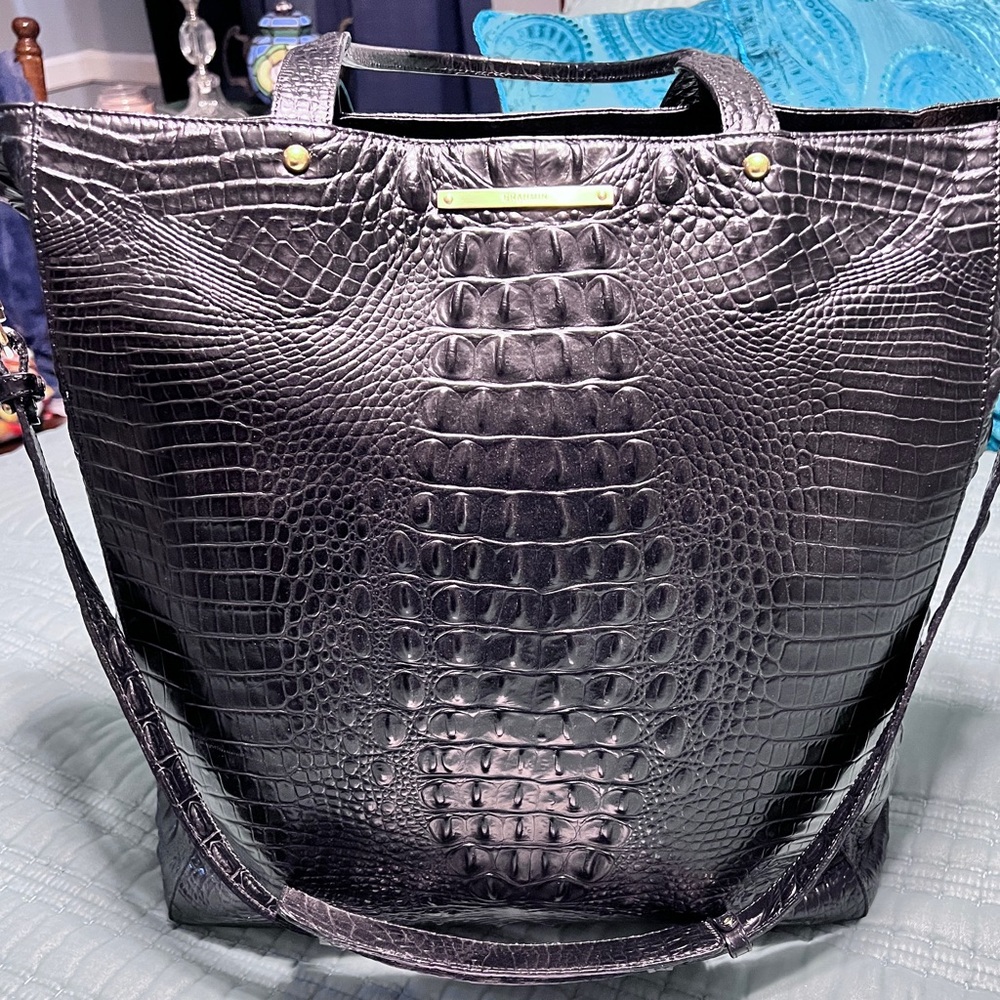 Black Croc-Embossed XL Tote Bag Over Night Bag